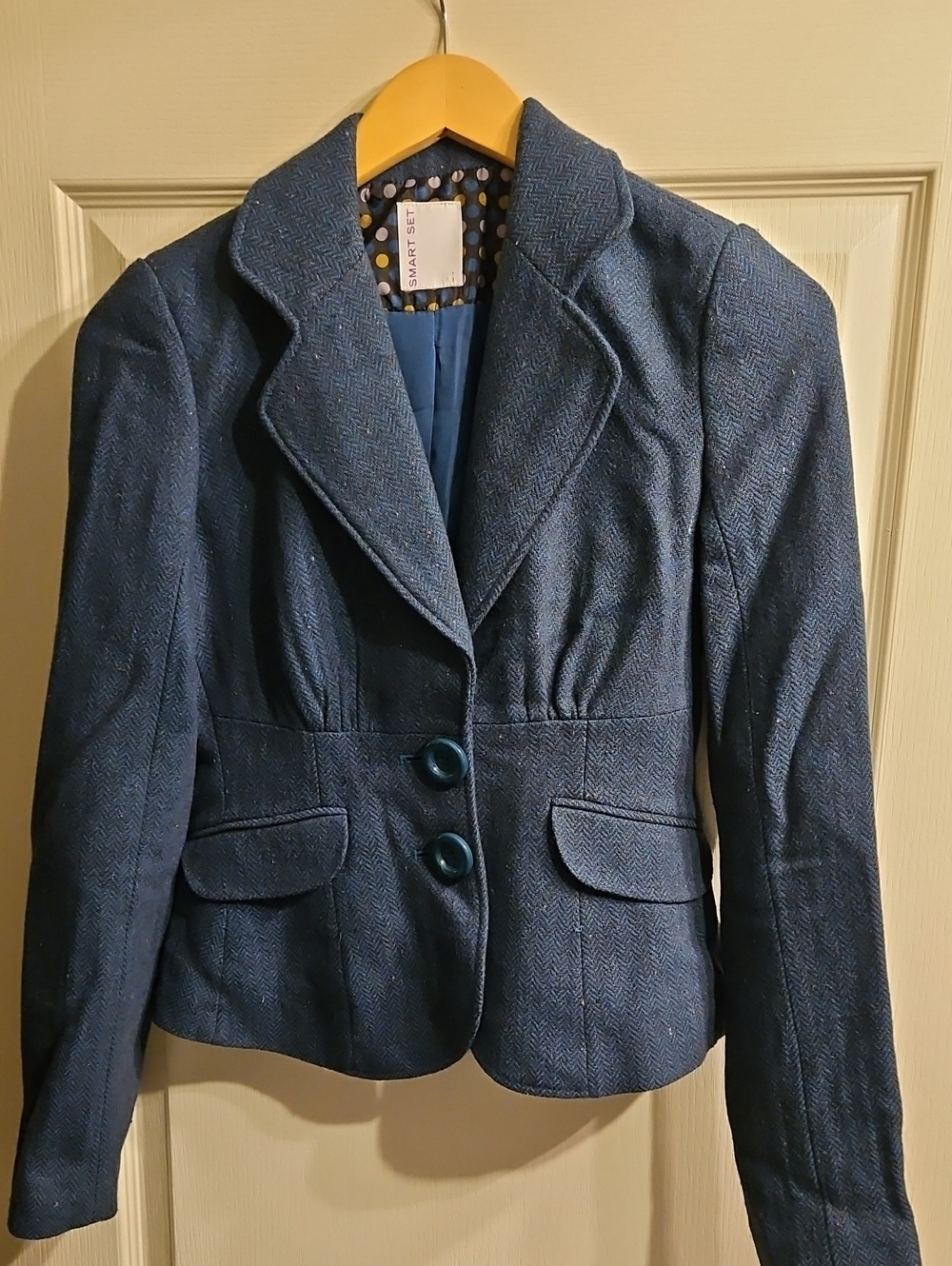 Vintage Smart Set Navy Blue Herringbone Tailored Blazer